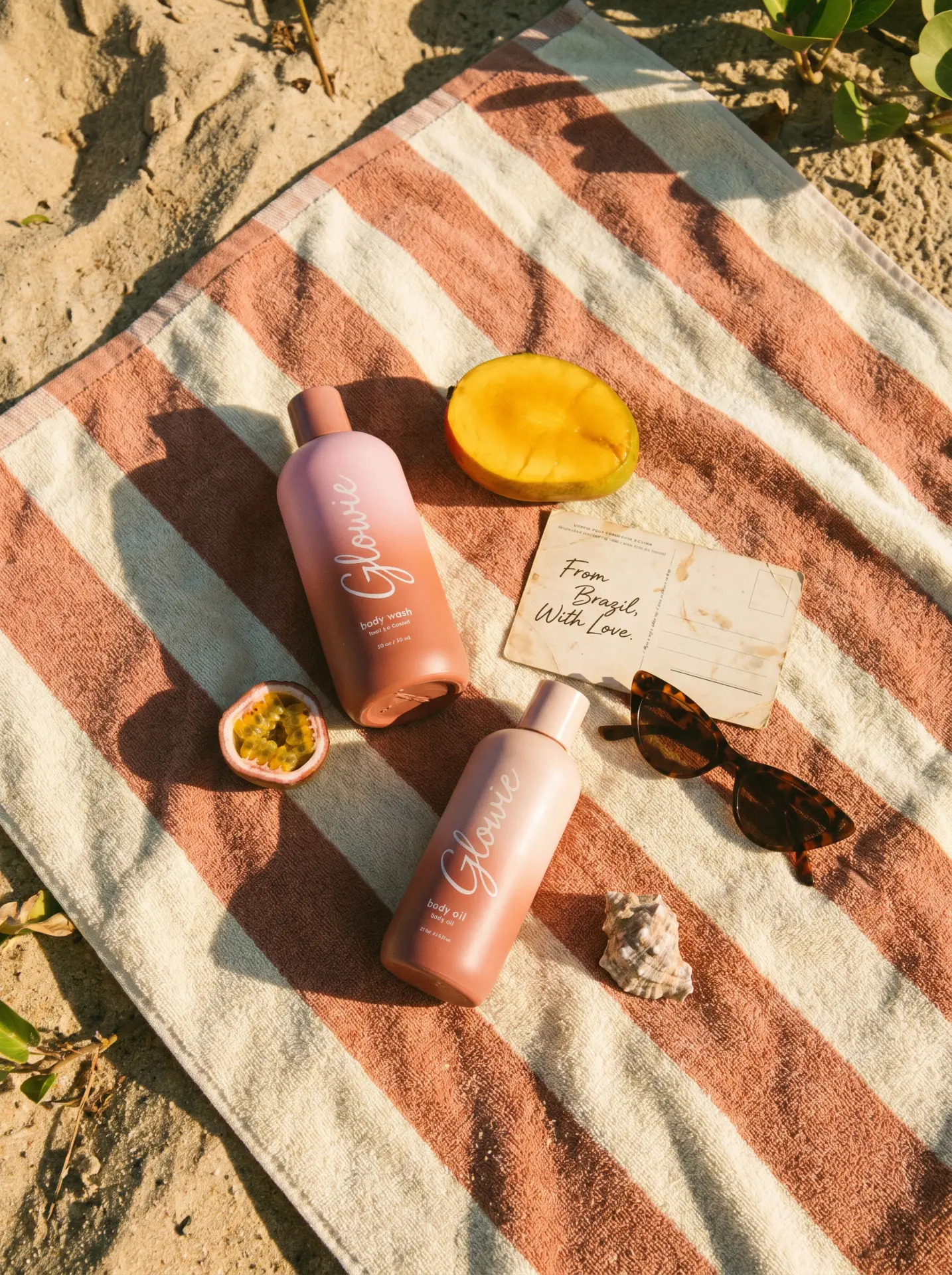 Glowie beach flatlay campaign creative concept