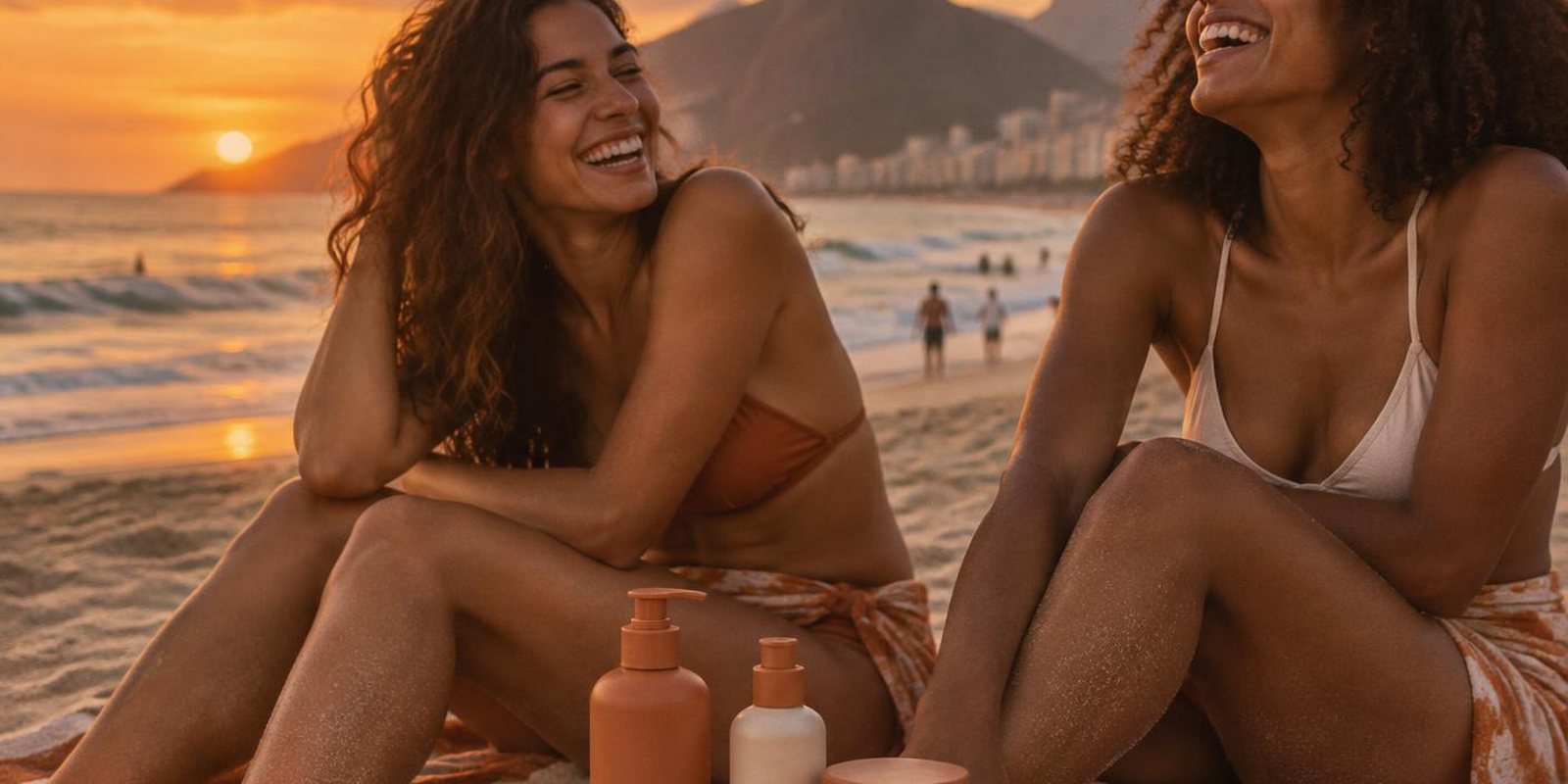 Sun-warmed skin on the sand with a jar of Glowie body butter