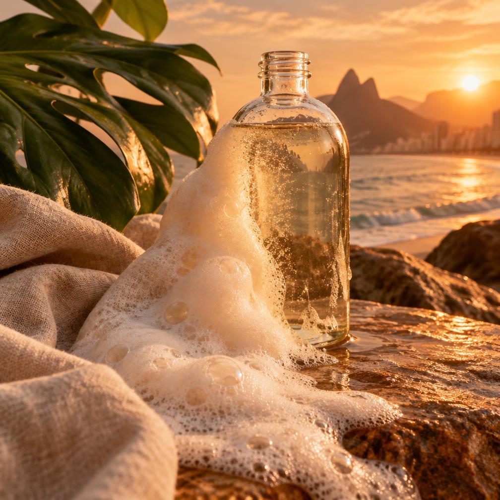 Label-free wash and foam study in Ipanema sunset light